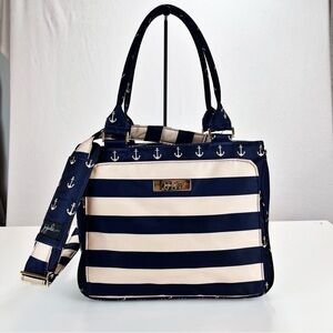 JuJuBe Diaper Bag Nautical Striped‎ w/Anchor Print Multi Compartment Baby Tote